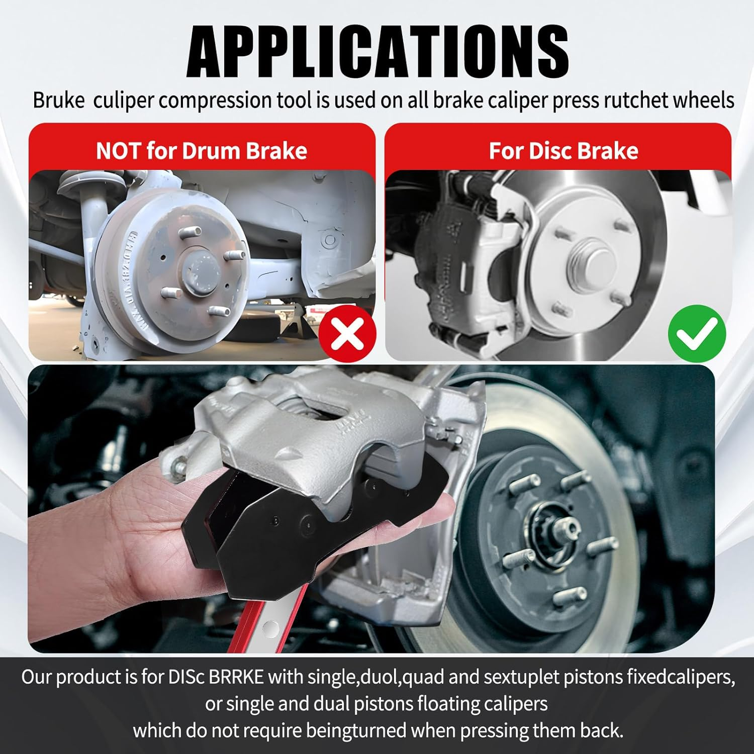 Brake Caliper Piston Press Tool for Single, Dual & Quad Piston Disc Brakes – 360° Rotating Ratchet Wrench, Effort-Saving Automotive Brake Repair Tool for Car Maintenance