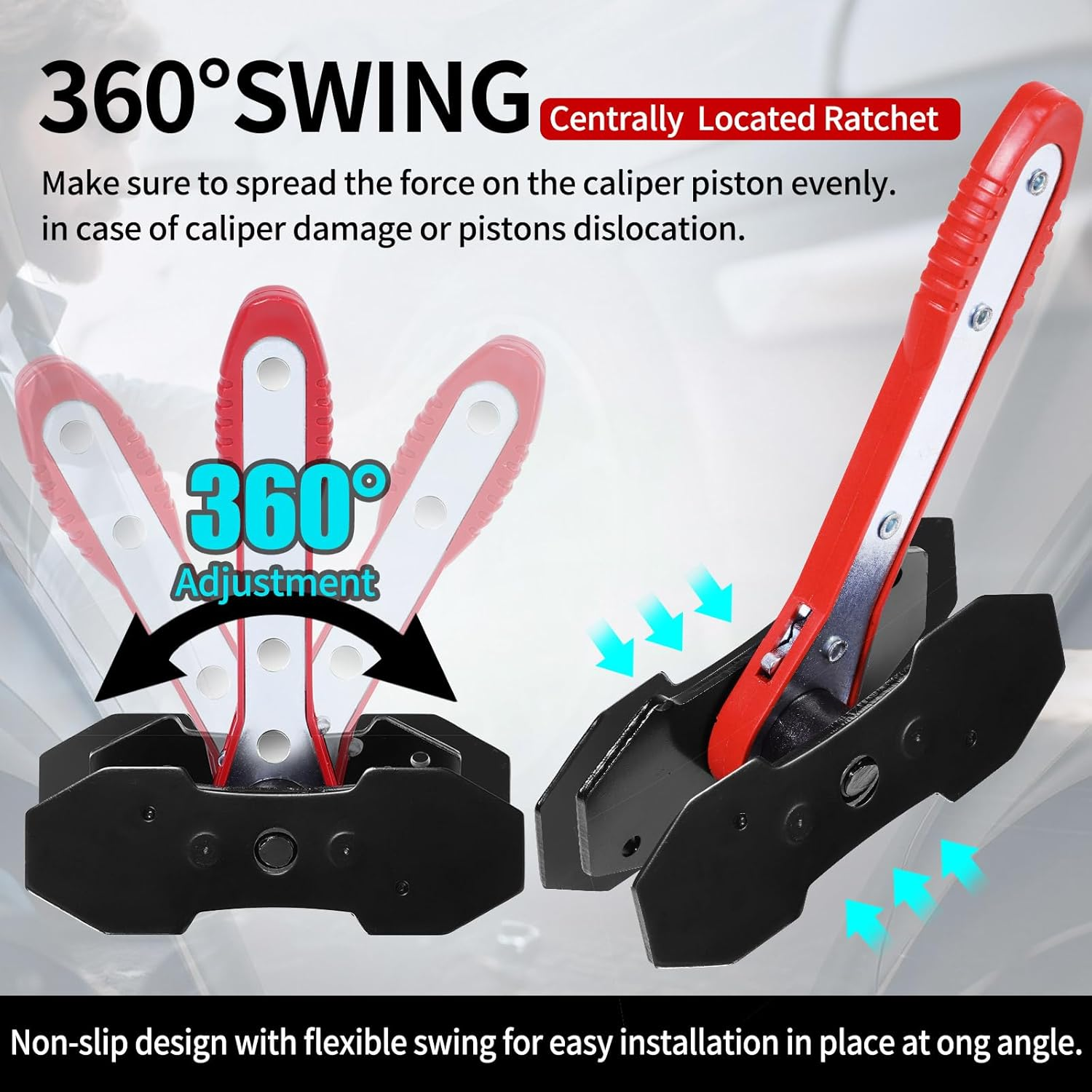 Brake Caliper Piston Press Tool for Single, Dual & Quad Piston Disc Brakes – 360° Rotating Ratchet Wrench, Effort-Saving Automotive Brake Repair Tool for Car Maintenance