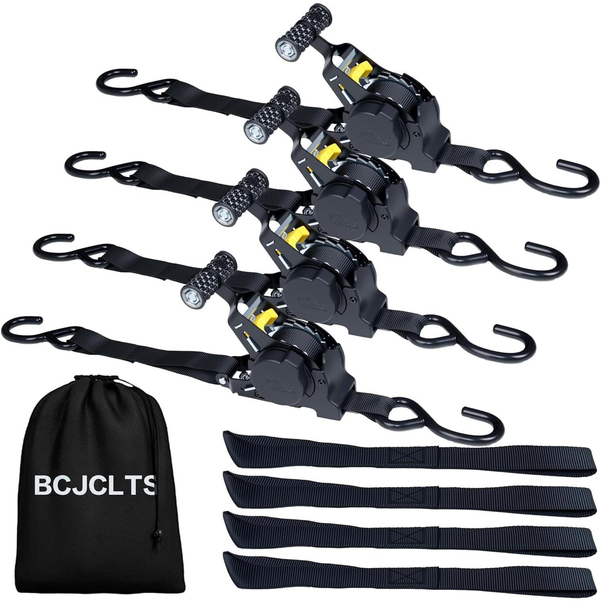 Retractable Ratchet Straps,1" x 10' Heavy Duty Ratchet Straps Self Retractable Tie Down Straps with Soft Loops for Motorcycle, Truck,Trailer
