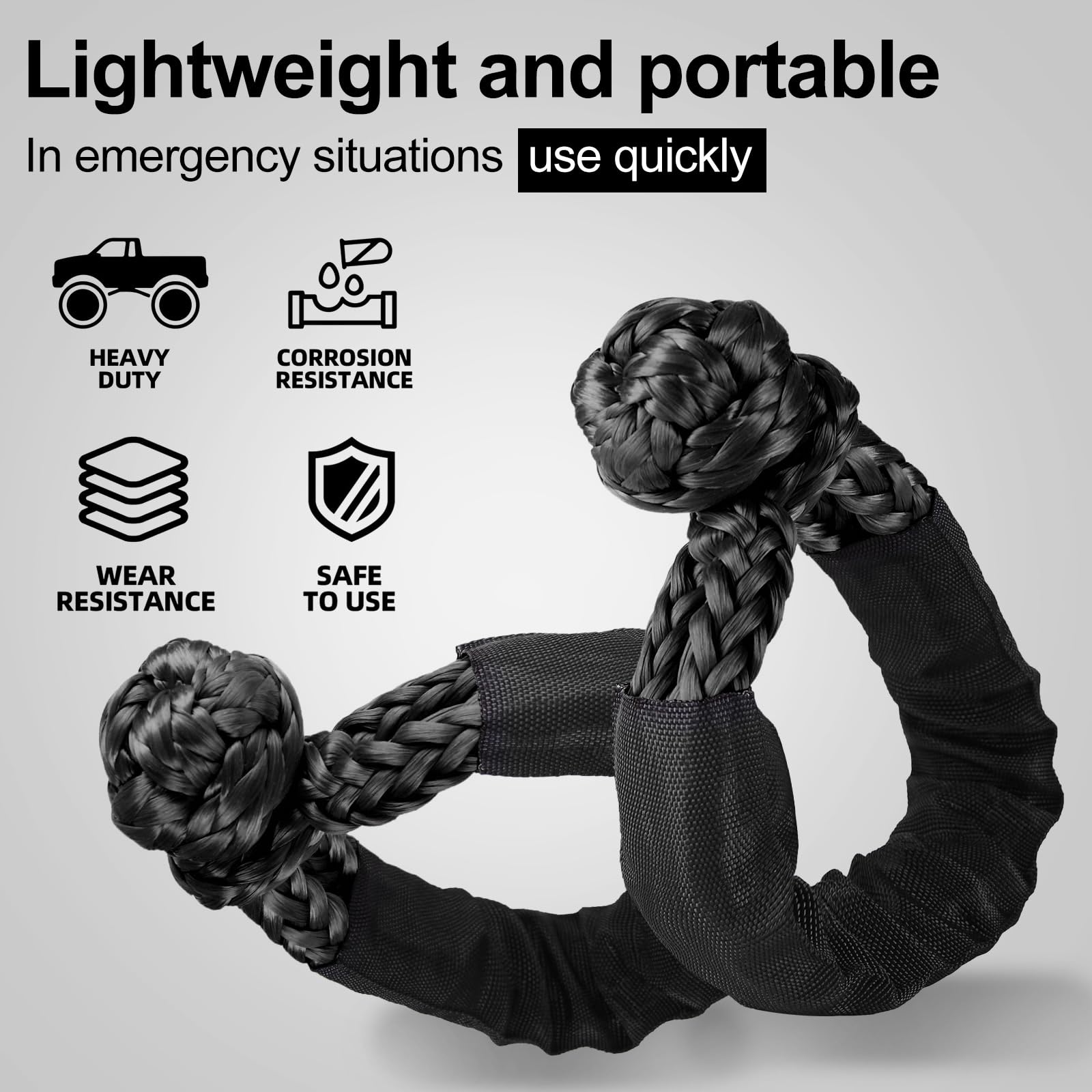 Synthetic Soft Shackle & Winch Recovery Ring Kit, 1/2'' x 22'' Recovery Soft Shackle(56,000Lbs Breaking Strength), Snatch Recovery Ring for ATV UTV Off-Road Vehicles (Shackles+ Red Ring)