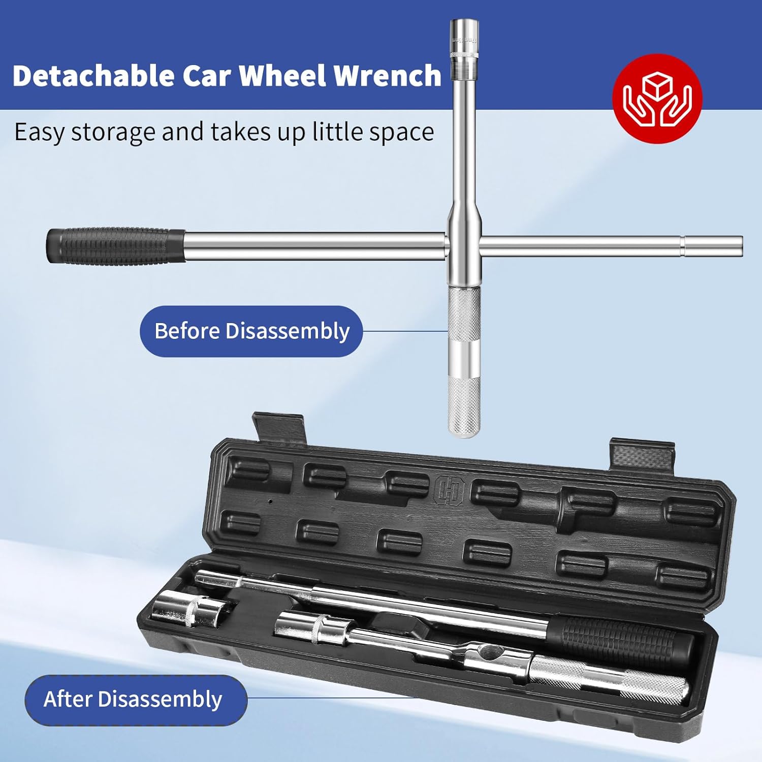 Lug Wrench, 4 Way Tire Iron for Car,Tire Wrench With 1/2-Inch Drive and 2PCS Standard Sockets (17 mm/19 mm, 21 mm/23 mm), Detachable Rapid Cross Lug Nut Wrench