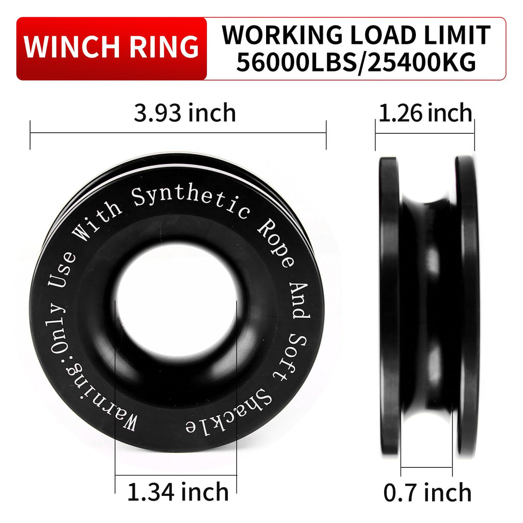 Synthetic Soft Shackle & Winch Recovery Ring Kit, 1/2'' x 22'' Recovery Soft Shackle(56,000Lbs Breaking Strength), Snatch Recovery Ring for ATV UTV Off-Road Vehicles (Shackles+ Red Ring)
