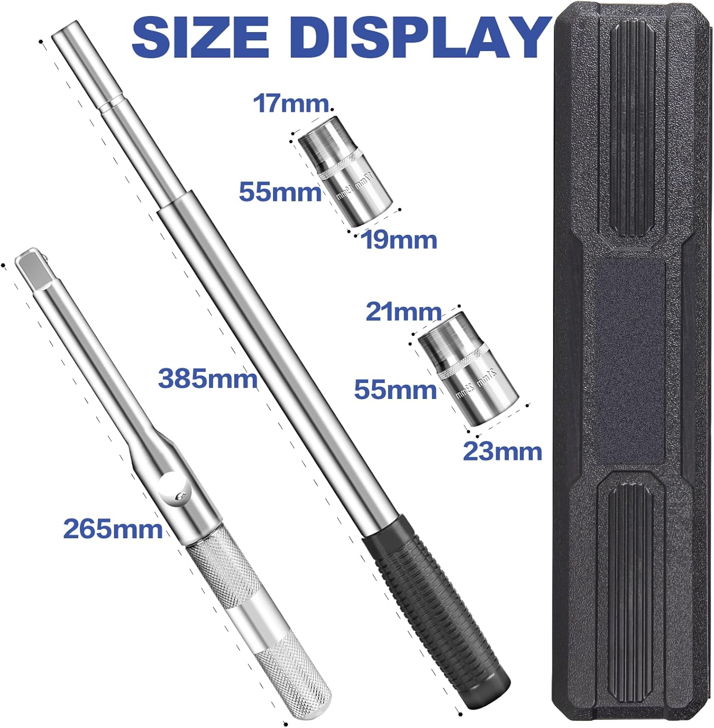 Lug Wrench, 4 Way Tire Iron for Car,Tire Wrench With 1/2-Inch Drive and 2PCS Standard Sockets (17 mm/19 mm, 21 mm/23 mm), Detachable Rapid Cross Lug Nut Wrench