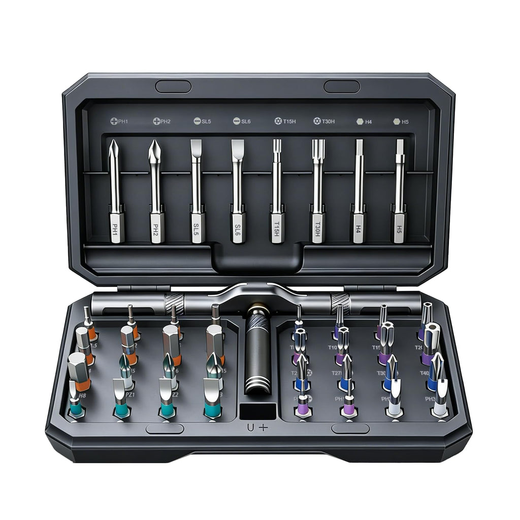 42 in 1 Magnetic Screwdriver, Screwdriver Set, Multi Bit Ratcheting Screwdriver Set with Storage Case Repair Tool Kit for Computer, Eyeglass, Bicycles, Watch, Ring Doorbell, Furniture (Grey)