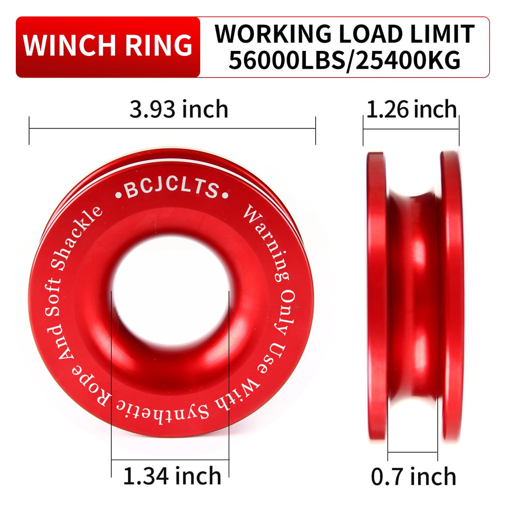 Synthetic Soft Shackle & Winch Recovery Ring Kit, 1/2'' x 22'' Recovery Soft Shackle(56,000Lbs Breaking Strength), Snatch Recovery Ring for ATV UTV Off-Road Vehicles (Shackles+ Red Ring)