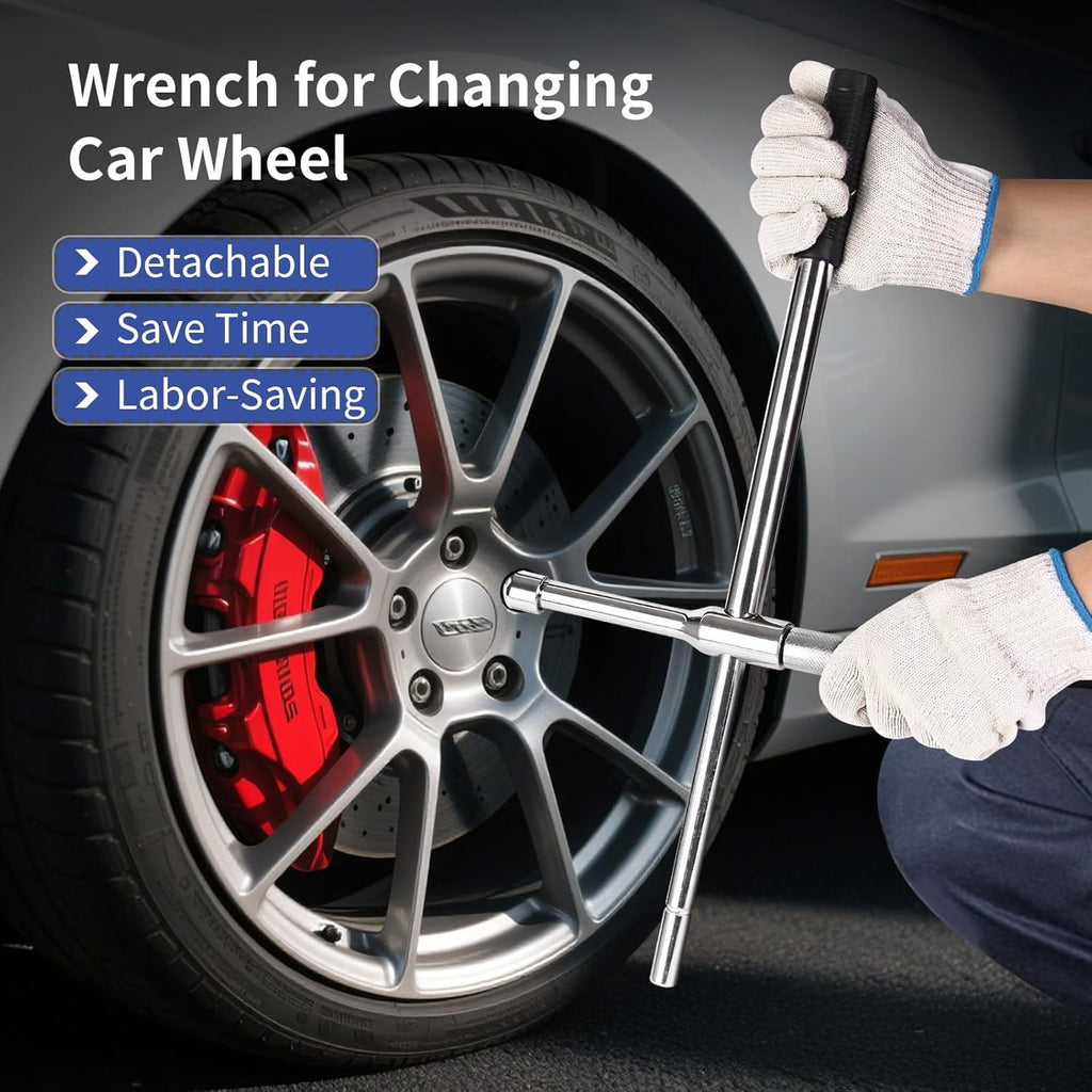 Lug Wrench, 4 Way Tire Iron for Car,Tire Wrench With 1/2-Inch Drive and 2PCS Standard Sockets (17 mm/19 mm, 21 mm/23 mm), Detachable Rapid Cross Lug Nut Wrench