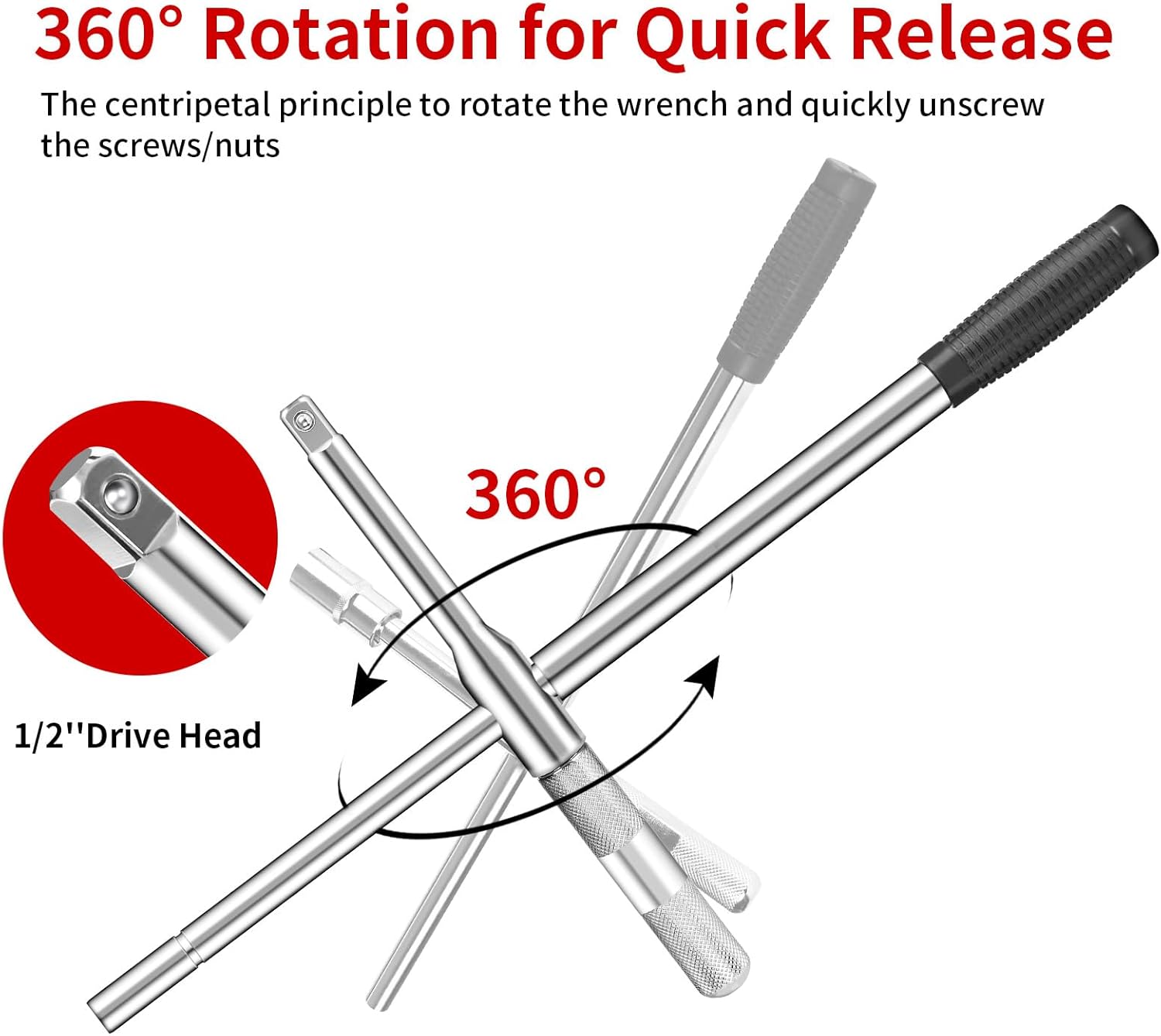 Lug Wrench, 4 Way Tire Iron for Car,Tire Wrench With 1/2-Inch Drive and 2PCS Standard Sockets (17 mm/19 mm, 21 mm/23 mm), Detachable Rapid Cross Lug Nut Wrench