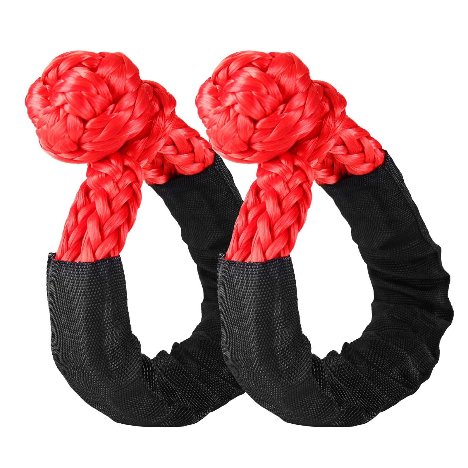 Synthetic Soft Shackle & Winch Recovery Ring Kit, 1/2'' x 22'' Recovery Soft Shackle(56,000Lbs Breaking Strength), Snatch Recovery Ring for ATV UTV Off-Road Vehicles (Shackles+ Red Ring)