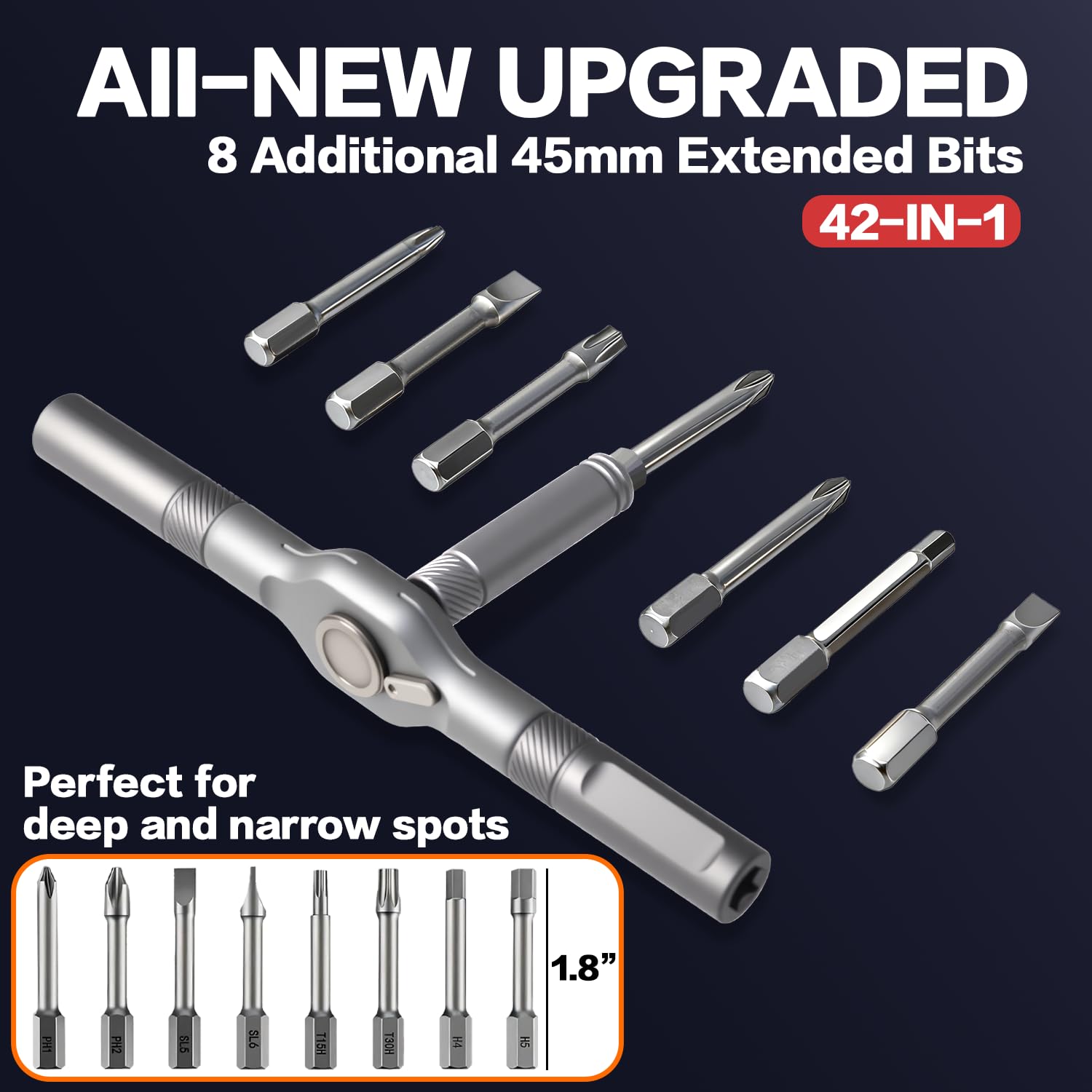 42 in 1 Magnetic Screwdriver, Screwdriver Set, Multi Bit Ratcheting Screwdriver Set with Storage Case Repair Tool Kit for Computer, Eyeglass, Bicycles, Watch, Ring Doorbell, Furniture (Grey)