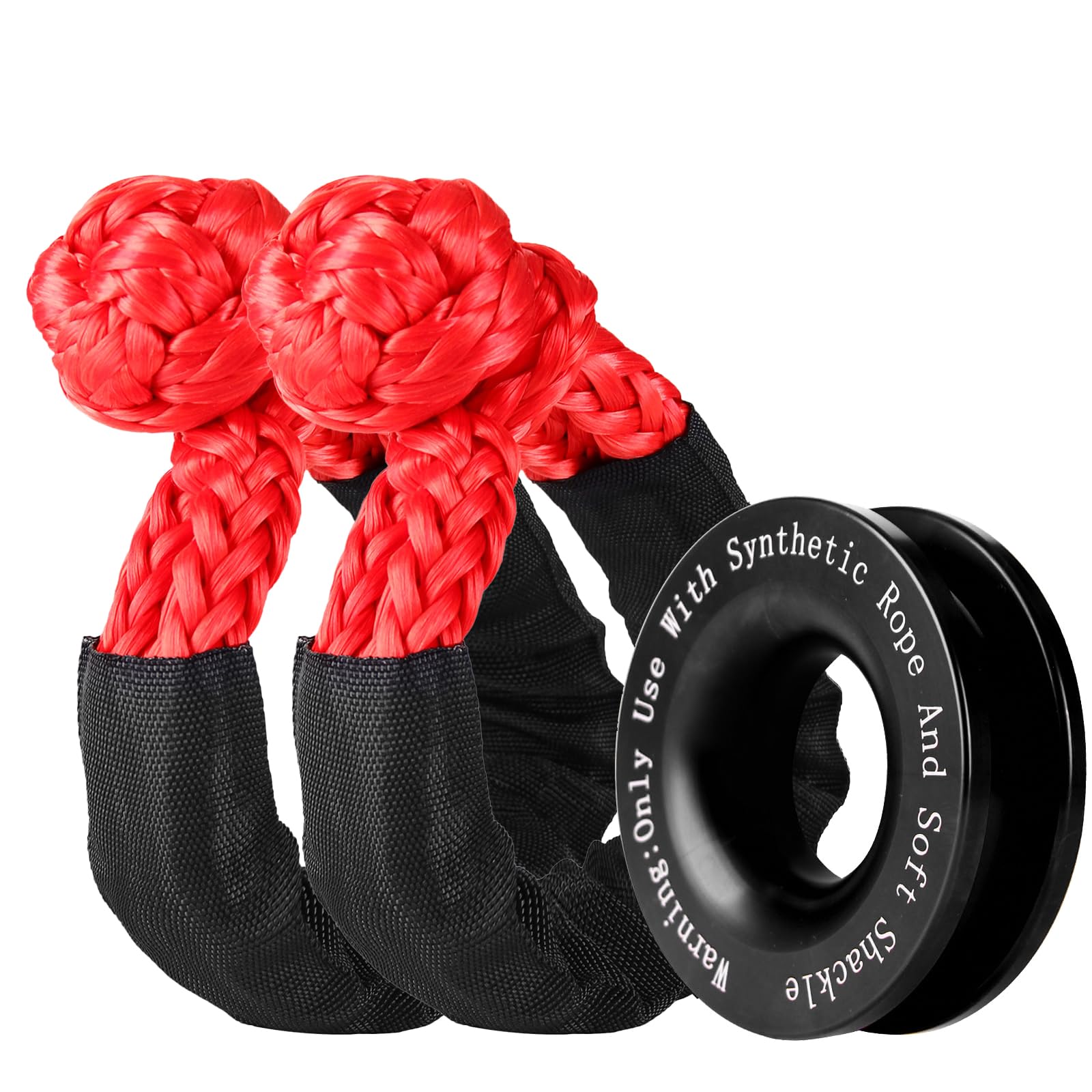Synthetic Soft Shackle & Winch Recovery Ring Kit, 1/2'' x 22'' Recovery Soft Shackle(56,000Lbs Breaking Strength), Snatch Recovery Ring for ATV UTV Off-Road Vehicles (Shackles+ Red Ring)