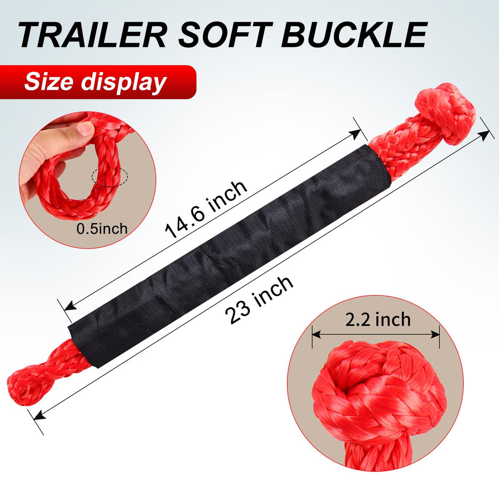 Synthetic Soft Shackle & Winch Recovery Ring Kit, 1/2'' x 22'' Recovery Soft Shackle(56,000Lbs Breaking Strength), Snatch Recovery Ring for ATV UTV Off-Road Vehicles (Shackles+ Red Ring)