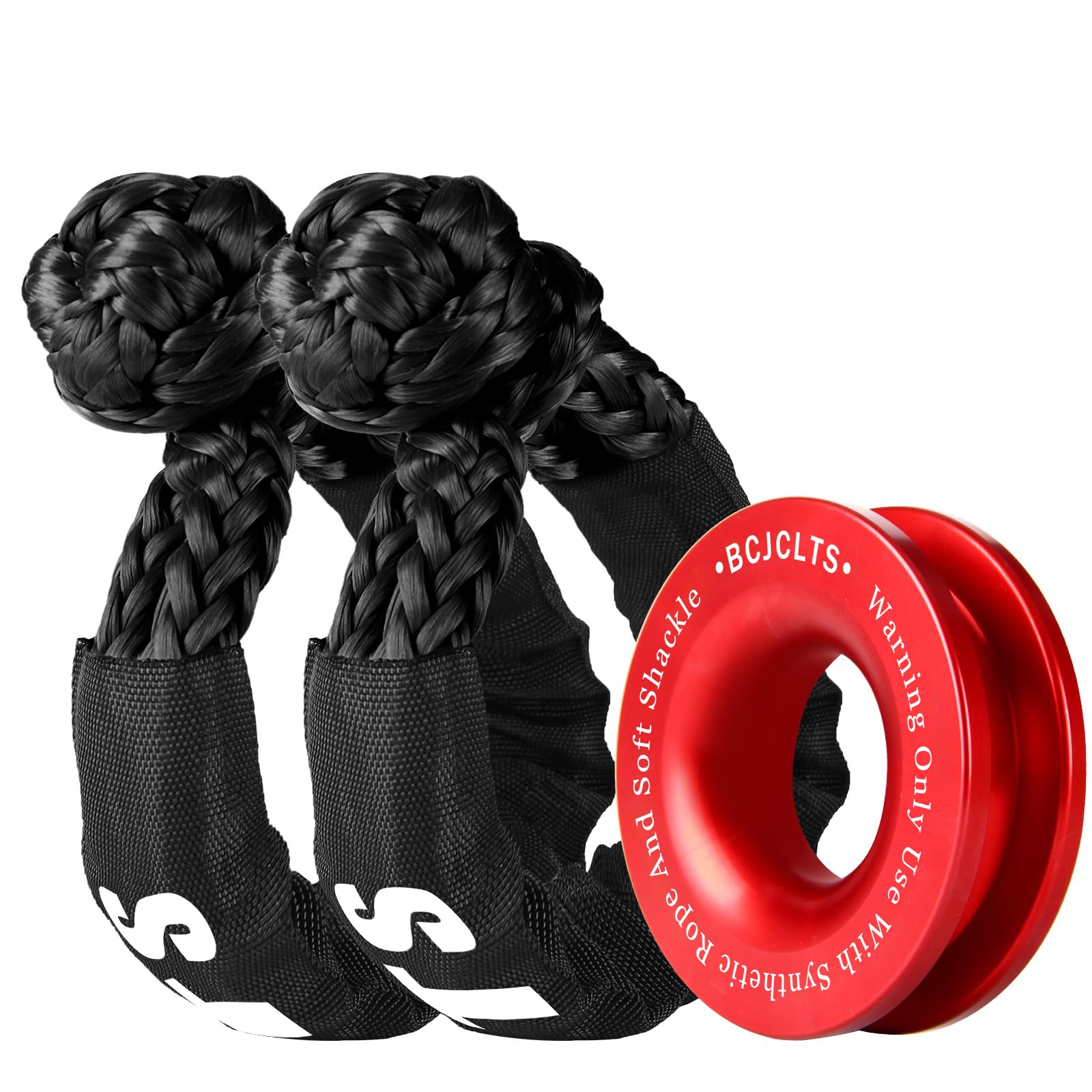 Synthetic Soft Shackle & Winch Recovery Ring Kit, 1/2'' x 22'' Recovery Soft Shackle(56,000Lbs Breaking Strength), Snatch Recovery Ring for ATV UTV Off-Road Vehicles (Shackles+ Red Ring)