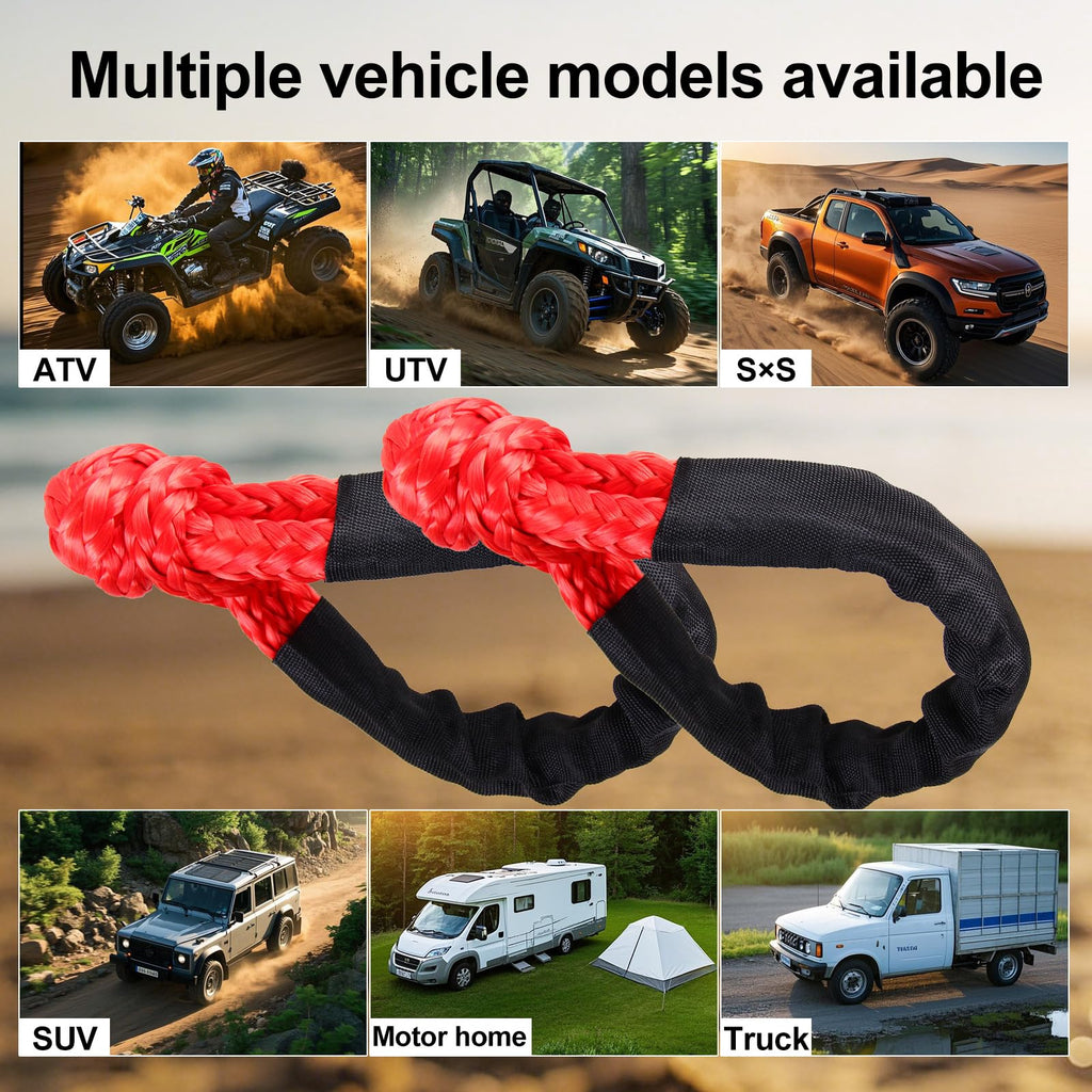 Synthetic Soft Shackle & Winch Recovery Ring Kit, 1/2'' x 22'' Recovery Soft Shackle(56,000Lbs Breaking Strength), Snatch Recovery Ring for ATV UTV Off-Road Vehicles (Shackles+ Red Ring)