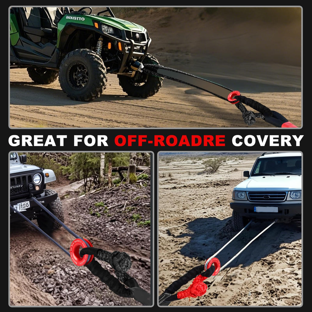 Synthetic Soft Shackle & Winch Recovery Ring Kit, 1/2'' x 22'' Recovery Soft Shackle(56,000Lbs Breaking Strength), Snatch Recovery Ring for ATV UTV Off-Road Vehicles (Shackles+ Red Ring)