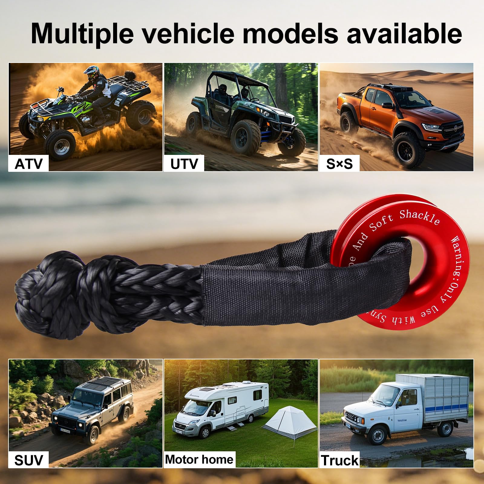 Synthetic Soft Shackle & Winch Recovery Ring Kit, 1/2'' x 22'' Recovery Soft Shackle(56,000Lbs Breaking Strength), Snatch Recovery Ring for ATV UTV Off-Road Vehicles (Shackles+ Red Ring)