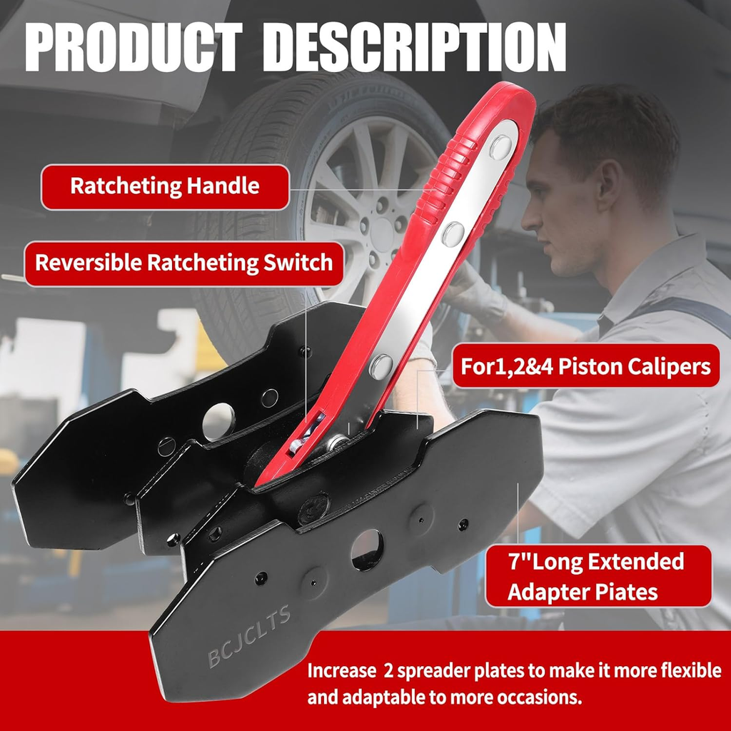 Brake Caliper Piston Press Tool for Single, Dual & Quad Piston Disc Brakes – 360° Rotating Ratchet Wrench, Effort-Saving Automotive Brake Repair Tool for Car Maintenance
